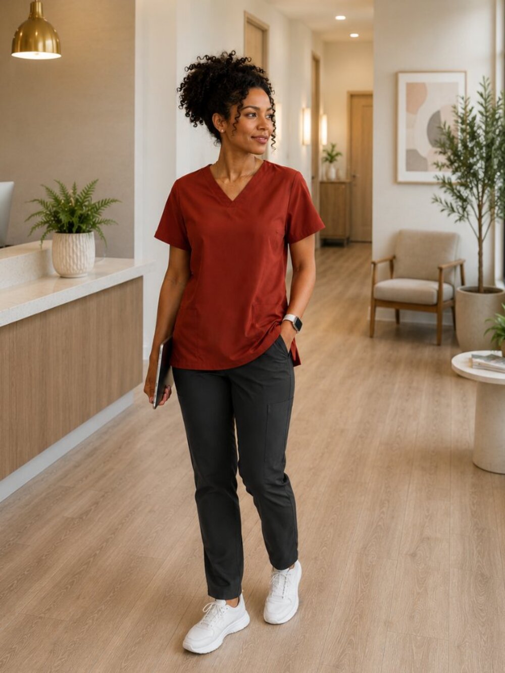 Mandala Rust Red Equa-Tek V Neck Scrub Top Size L